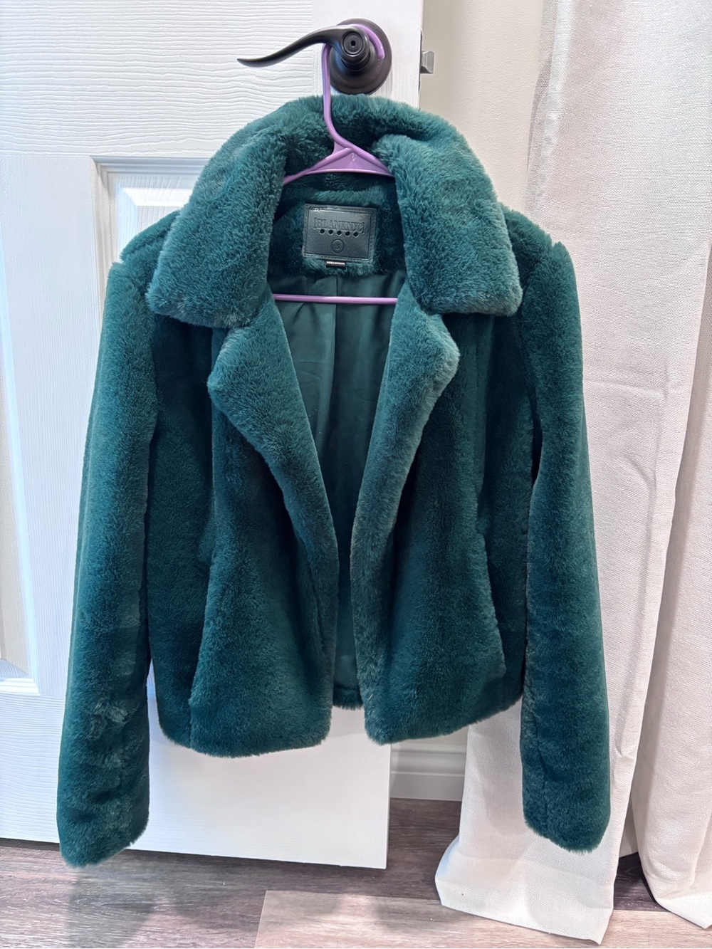 Blank NYC Plush Faux Fur Jacket in Teal Green